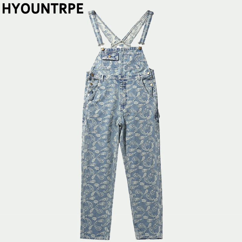 hip hop denim suspender trousers 2019 spring mens new fashion embroidery denim jeans jumpsuit loose straight casual pants unique jeans style 869