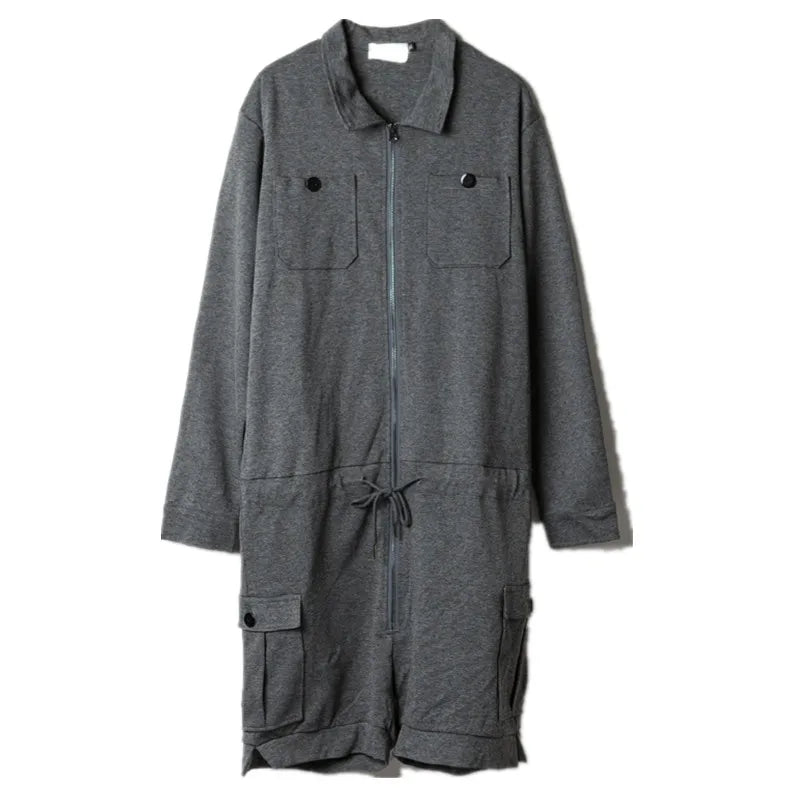 fashion zipper men rompers new summer long sleeve drawstring jumpsuit cargo pockets tops trousers black one piece suits overalls unique cargo style 3305