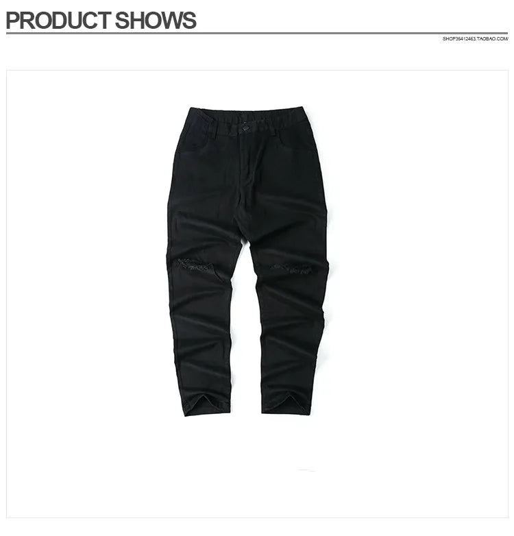 knee ripped hole biker jeans men denim destroyed slim fit zippers jeans fashion trousers black streetwear hip hop pants jogger unique joggers style 4318
