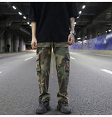 mens camouflage hip hop pants bottom button pockets cargo trousers fashion elastic waist drawstring sportswear streetwear jogger unique joggers style 3430