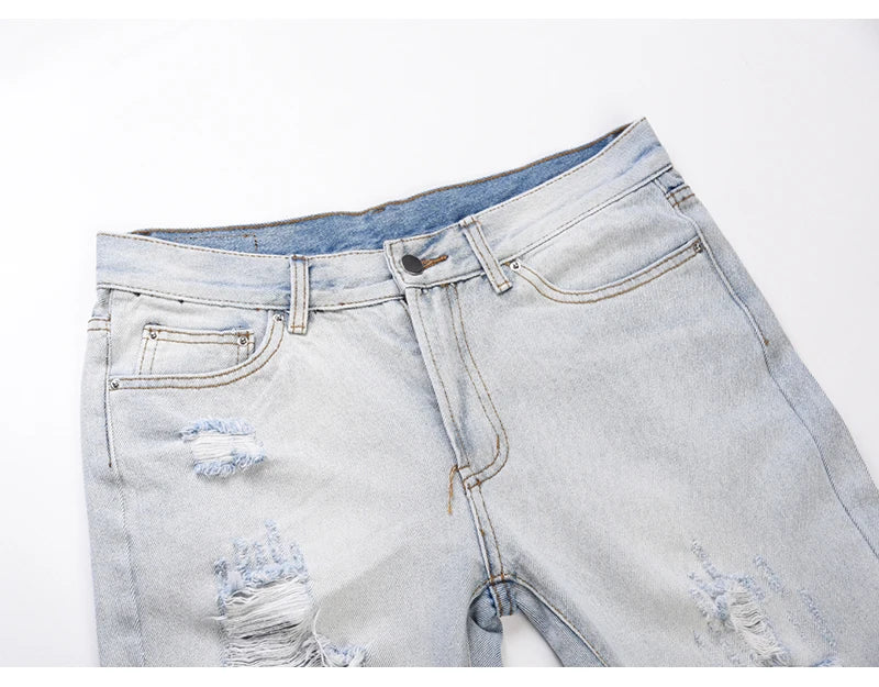 bottom zipper knee holes denim jeans destroyed ripped slim mens biker jeans new men fashion streetwear hip hop pants joggers unique joggers style 3408