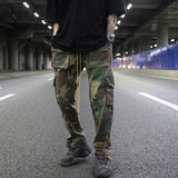 mens camouflage hip hop pants bottom button pockets cargo trousers fashion elastic waist drawstring sportswear streetwear jogger casual joggers