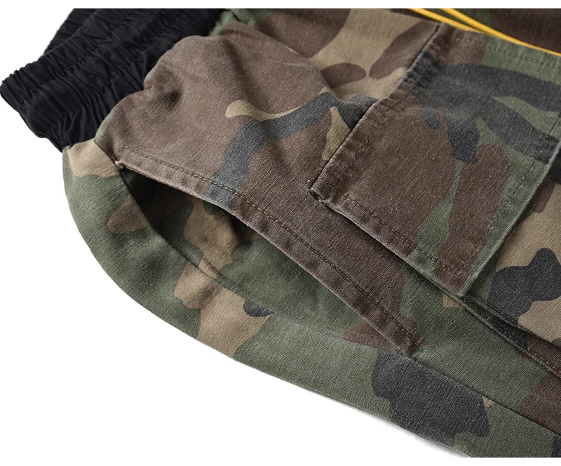 mens camouflage hip hop pants bottom button pockets cargo trousers fashion elastic waist drawstring sportswear streetwear jogger unique joggers style 3444