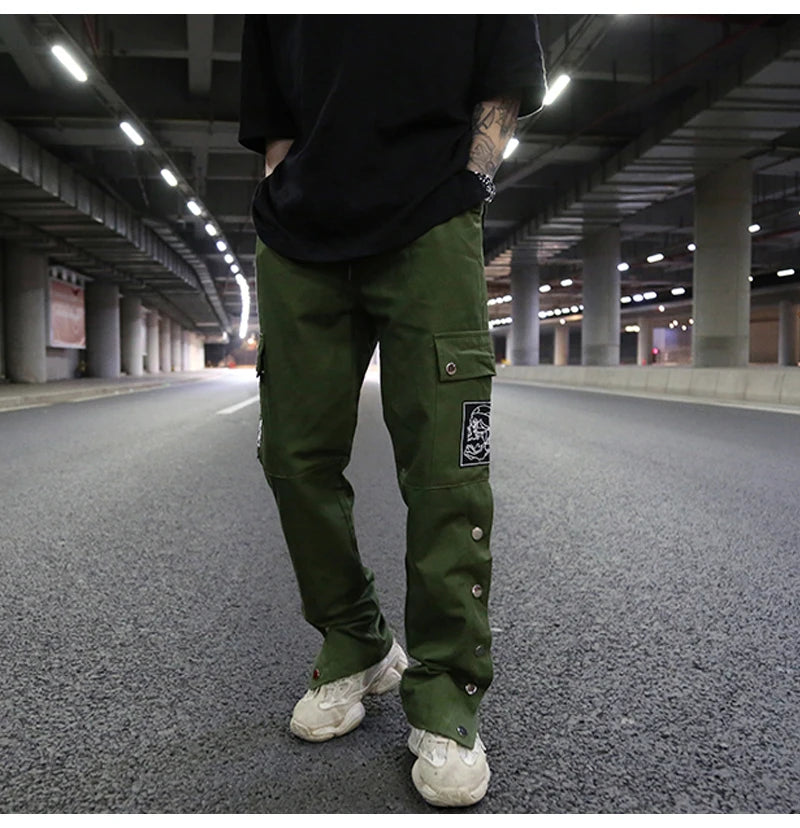 mens casual hip hop joggers side button trouser elastic waist drawstring sweatpants 2019 new cargo pockets streetwear man pants unique joggers style 2430
