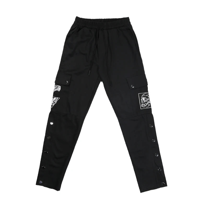 mens casual hip hop joggers side button trouser elastic waist drawstring sweatpants 2019 new cargo pockets streetwear man pants unique joggers style 2435