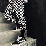 white black plaid joggers pants men hip hop retro checkered casual pants women streetwear fashionable ankle zip sweat pants male unique joggers style 1526