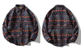 Gonthwid Knitted Shirts Harajuku Geometry Nation Style Flowers Button