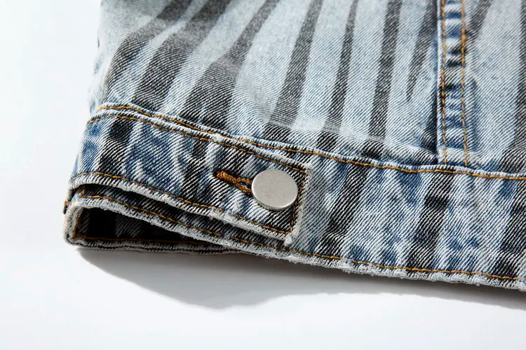 2 pieces sets mens fashion striped single breasted denim jeans jacket coat and zipper straight pants joggers new streetwear sets unique joggers style 3934