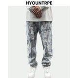 high street feathers embroidery denim pants mens zipper straight jeans trouser with belt hip hop streetwear loose joggers pants urban active pants