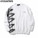 mens hip hop destroy ripped holes streetwear graffiti harajuku sweater vintage retro knitted sweater new casual cotton pullover Y2K vintage urban hoodie, trendy hip hop style outerwear, streetwear fashion hoodie