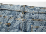high street feathers embroidery denim pants mens zipper straight jeans trouser with belt hip hop streetwear loose joggers pants unique joggers style 3603