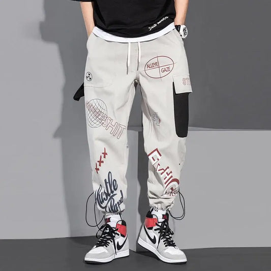 men pants spring and autumn cargo pants man fashion hip hop casual pants loose korean drawstring men joggers sweatpants sporty tapered joggers