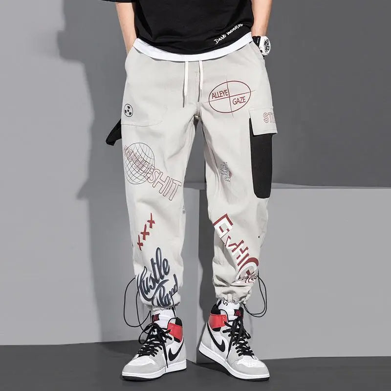 men pants spring and autumn cargo pants man fashion hip hop casual pants loose korean drawstring men joggers sweatpants sporty tapered joggers