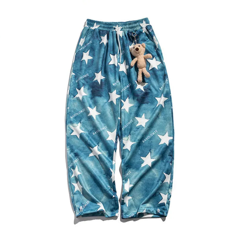 rainbowtouches fashion classic brand mens cargo pants bear pendant trousers loose straight high street style unique wide legs multi-pocket cargos