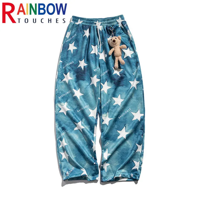 rainbowtouches fashion classic brand mens cargo pants bear pendant trousers loose straight high street style unique wide legs multi-pocket cargos