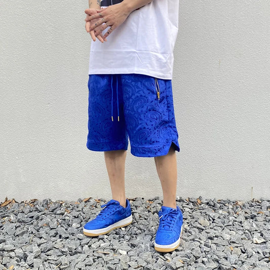 hip hop loose shorts elastic waist pants fashion printed zipper pocket half pants mens drewstring casual sportswear pant joggers casual joggers