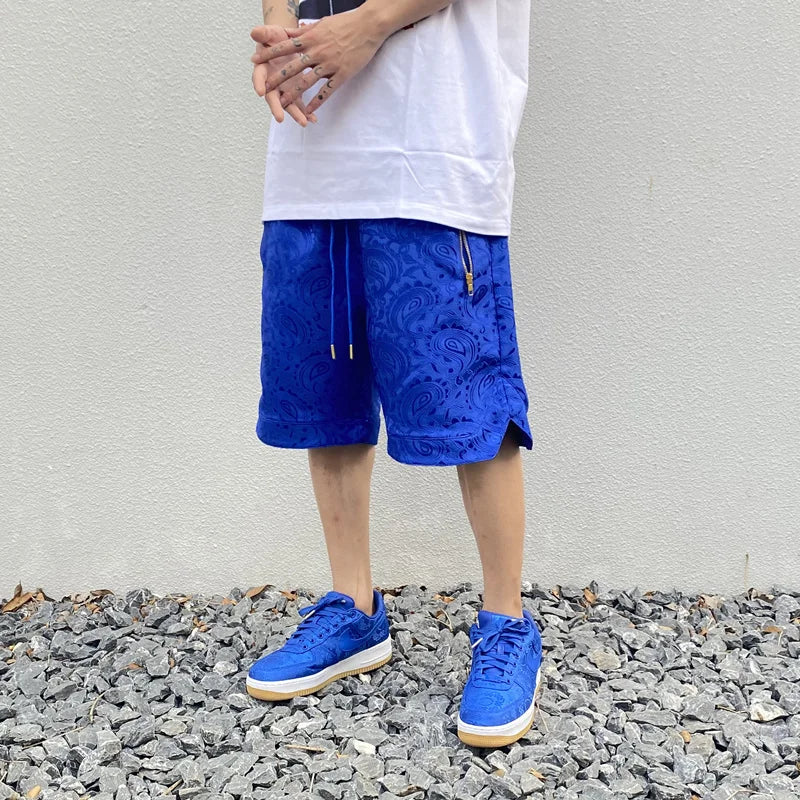 hip hop loose shorts elastic waist pants fashion printed zipper pocket half pants mens drewstring casual sportswear pant joggers casual joggers