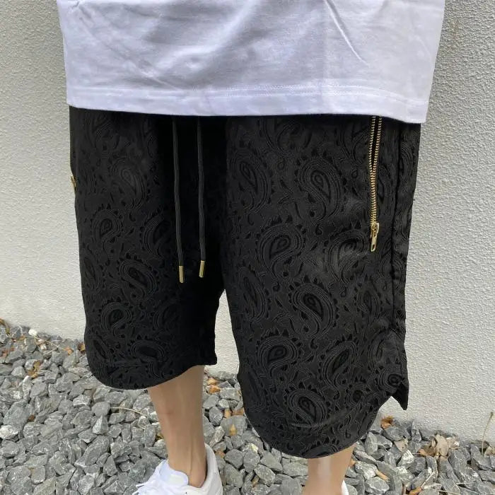 hip hop loose shorts elastic waist pants fashion printed zipper pocket half pants mens drewstring casual sportswear pant joggers unique joggers style 1110