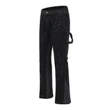 high street retro spotted ink contrast color flared jeans pants male wide leg plus size patchwork ripped denim trousers unique jeans style 111
