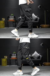 streetwear hip hop black harem pants men elastic waist punk pants with ribbons casual slim jogger pants men hip hop trousers unique joggers style 2529