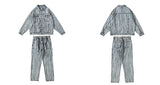 2 pieces sets mens fashion striped single breasted denim jeans jacket coat and zipper straight pants joggers new streetwear sets unique joggers style 3928