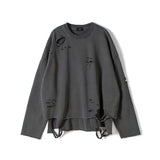 Hip Hop Streetwear Vintage Sweatshirt 2021 Autumn Creative Distressed Destroyed Ripped Holes Pullover Cotton Tops Loose WE301