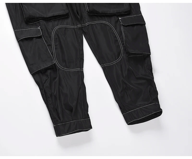 men pockets cargo pants new fashion zipper loose fit harajuku military trousers casual hip hop sportswear streetwear black pants unique cargo style 2504