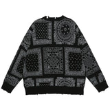 hip hop paisley printed ripped knitted holes sweater mens autumn winter long sleeve pullover streetwear loose sweaters clothing oversized graphic print design, urban wear with bold artwork, trendy hip hop style outerwear