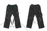 back zipper loose elastic waist cargo pants autumn new streetwear drawstring pants trousers men harajuku twine belts casual pant unique cargo style 4328
