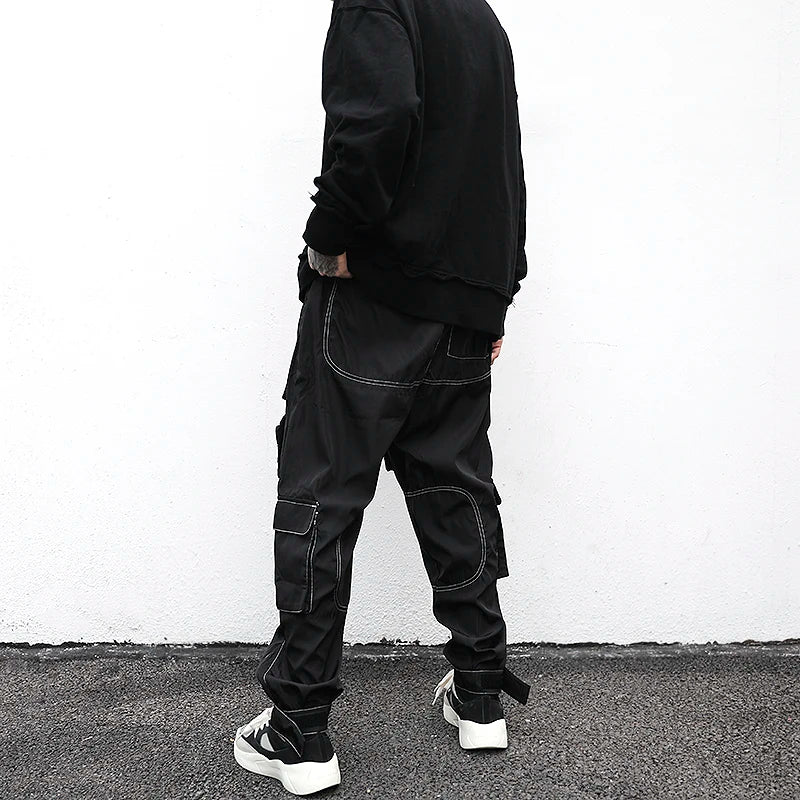men pockets cargo pants new fashion zipper loose fit harajuku military trousers casual hip hop sportswear streetwear black pants baggy cargo bottoms