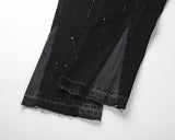 high street retro spotted ink contrast color flared jeans pants male wide leg plus size patchwork ripped denim trousers unique jeans style 118