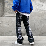 fashion back letters embroidery denim flare jeans mens zipper straight trouser hip hop destroy holes streetwear pants joggers unique joggers style 134