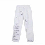 mens high street denim jean pants new casual loose ripped holes straight zipper white jeans trousers hip hop streetwear joggers sporty tapered joggers