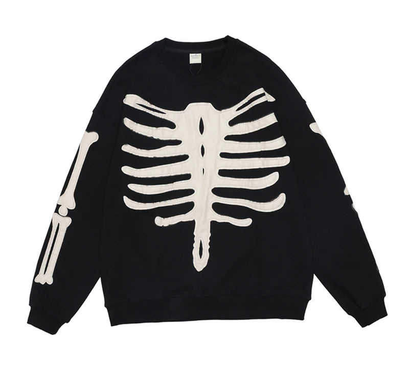 rainbowtouches men high street coat dark skeleton print oversized pullover graffiti halloween hoodie coats long sleeve t shirt - gothic aesthetic hoodie for winter, Y2K grunge street style, vintage look oversized hoodie