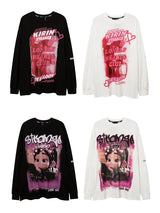 Cyberpunk Graphic Tee – Rainbowtouches 2021 Menswear Trend Long Sleeve Fall Shoulder – Modern Streetwear for Everyone