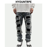men ripped holes denim jean pants hip hip new fashion straight patchwork pants new casual jeans streetwear mens trousers joggers casual joggers