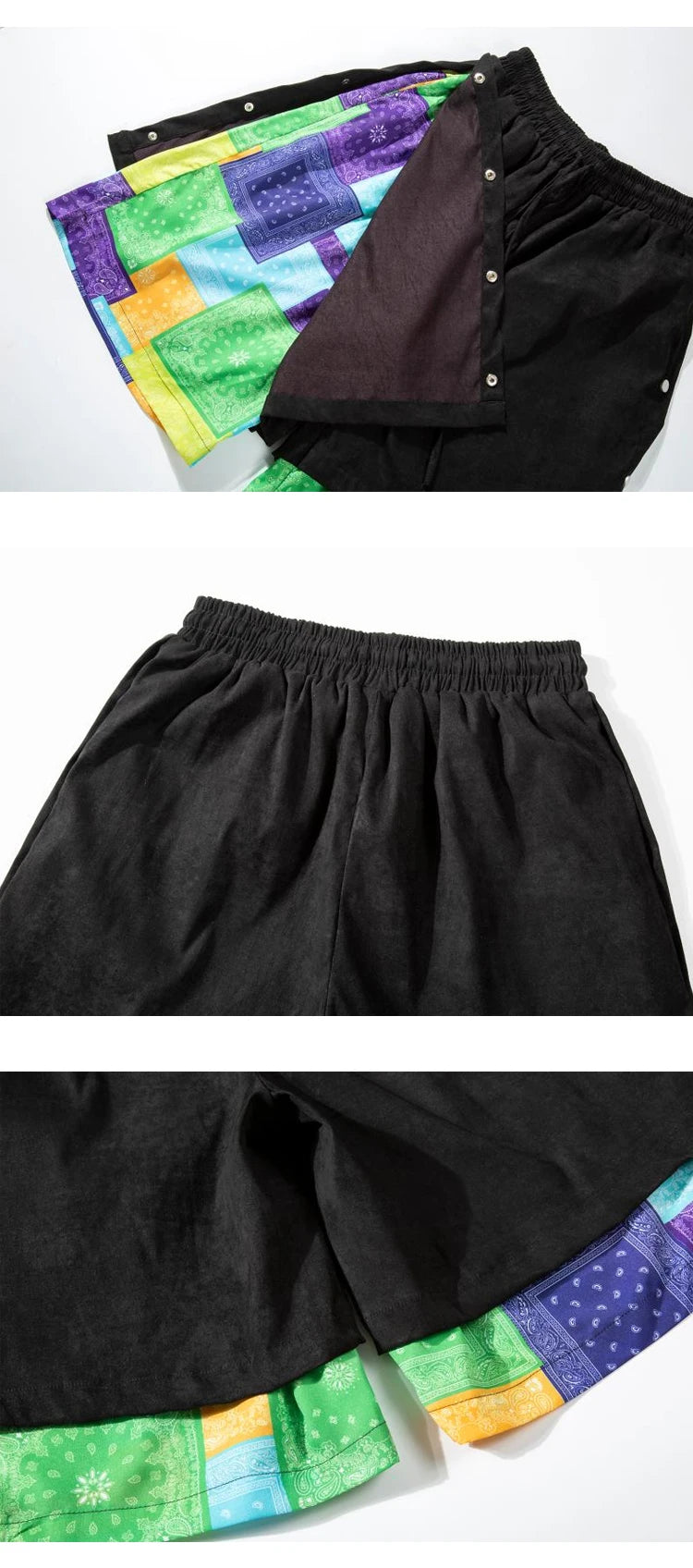 men side buttons patchwork harajuku straight shorts new elastic waist short pants joggers hip hop streetwear casual sweatshorts unique joggers style 1102