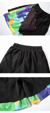 men side buttons patchwork harajuku straight shorts new elastic waist short pants joggers hip hop streetwear casual sweatshorts unique joggers style 1102