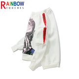 rainbowtouches long sleeve t shirt mens sweater high street fashion hip hop figure print stitching cuff design pattern coats oversized graphic print design, urban wear with bold artwork, unique limited edition hoodie