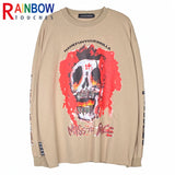 rainbowtouches long sleeve t shirt men high street skeleton skull graffiti print women hip hop couple sweatercoat unisex design urban wear with bold artwork, trendy hip hop style outerwear, streetwear fashion hoodie