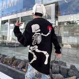 hip hop skull knitted oversized sweater men autumn winter o neck long sleeve pullover streetwear loose sweaters mens clothing urban wear with bold artwork, oversized graphic print design, Y2K vintage urban hoodie