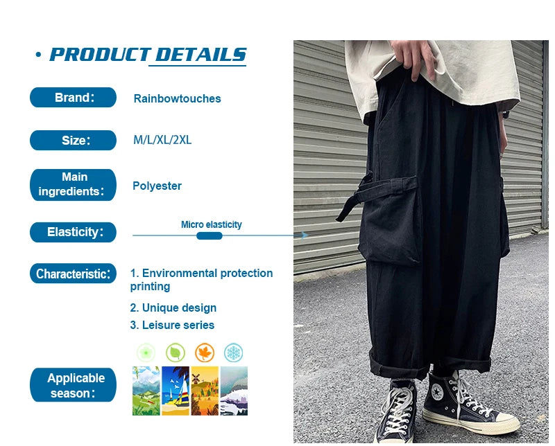 rainbowtouches cargo pants big pocket high street fashion hip hop tide card trousers men loose straight pant superior quality unique cargo style 869