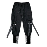 hip hop men ribbons cargo pants fashion harajuku 2023 new elastic waist casual streetwear mens joggers trousers black casual joggers