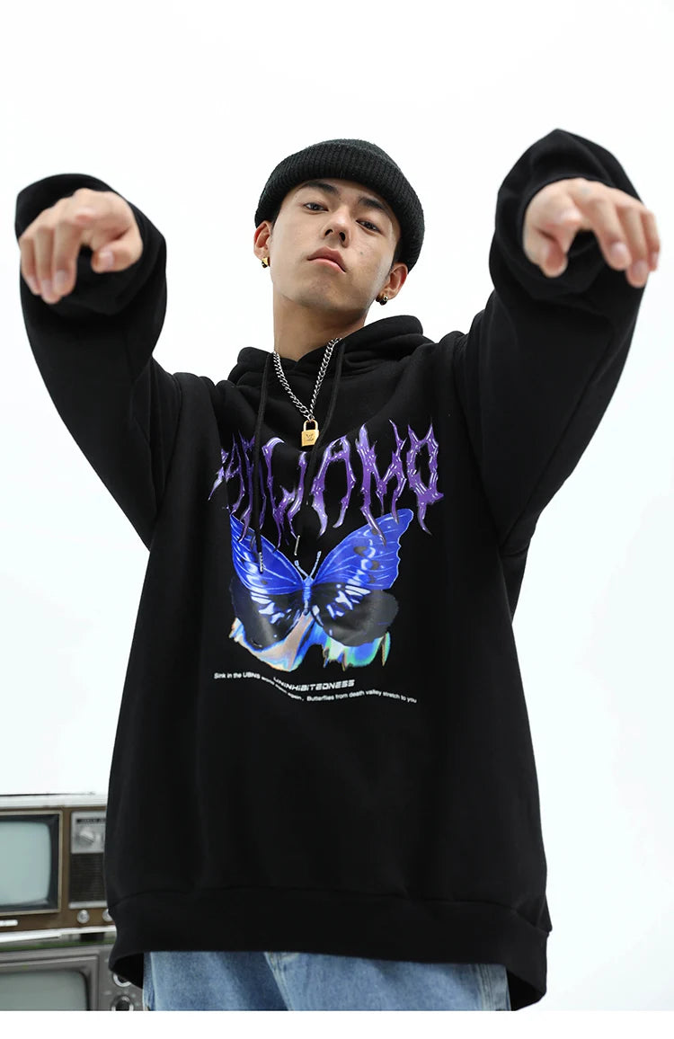 Men Hip Hop Hoodie Sweatshirt Butterfly Streetwear Harajuku Hoodie Pul