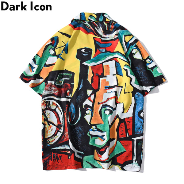 Dark Icon Graffit Hawaiian Shirt Men Vintage Street Men's Shirts Summer Beach Holiday Male Shirt Blouse