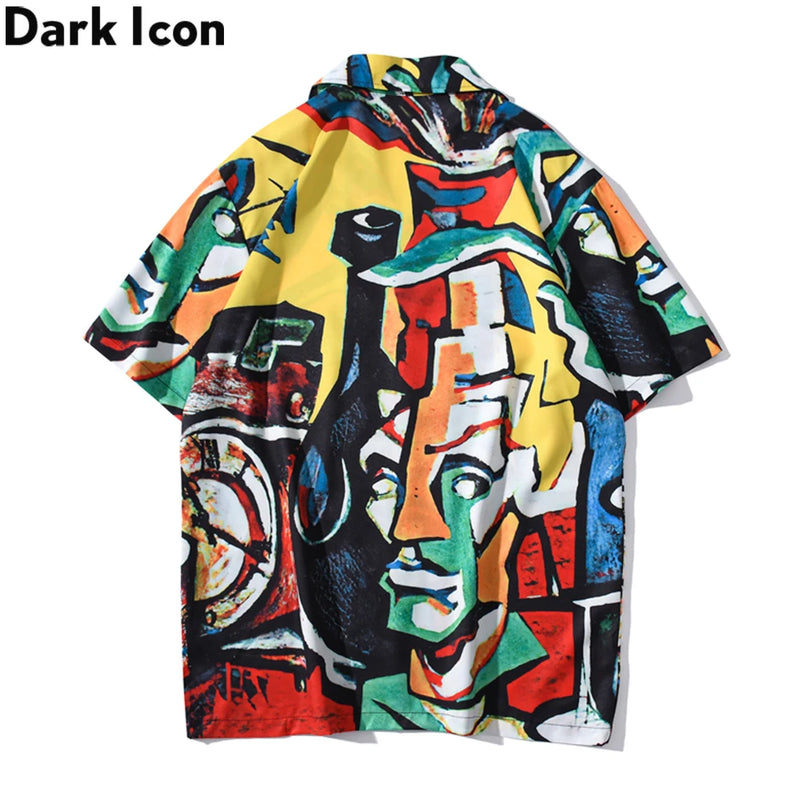 Dark Icon Graffit Hawaiian Shirt Men Vintage Street Men's Shirts Summer Beach Holiday Male Shirt Blouse