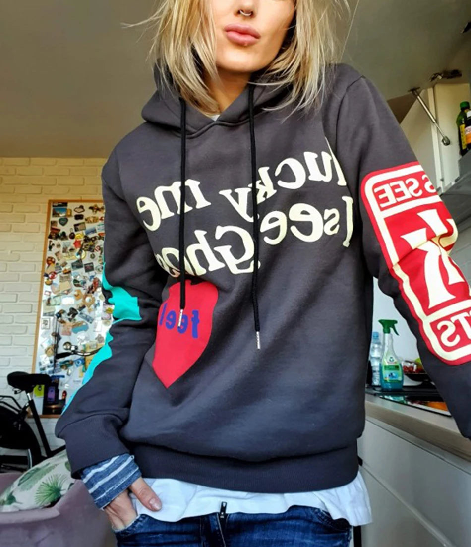 Graffiti Letter Foam Fleece Baggy Sweatshirts Mens Oversized High Street