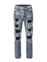 men ripped holes denim jean pants hip hip new fashion straight patchwork pants new casual jeans streetwear mens trousers joggers unique joggers style 1397