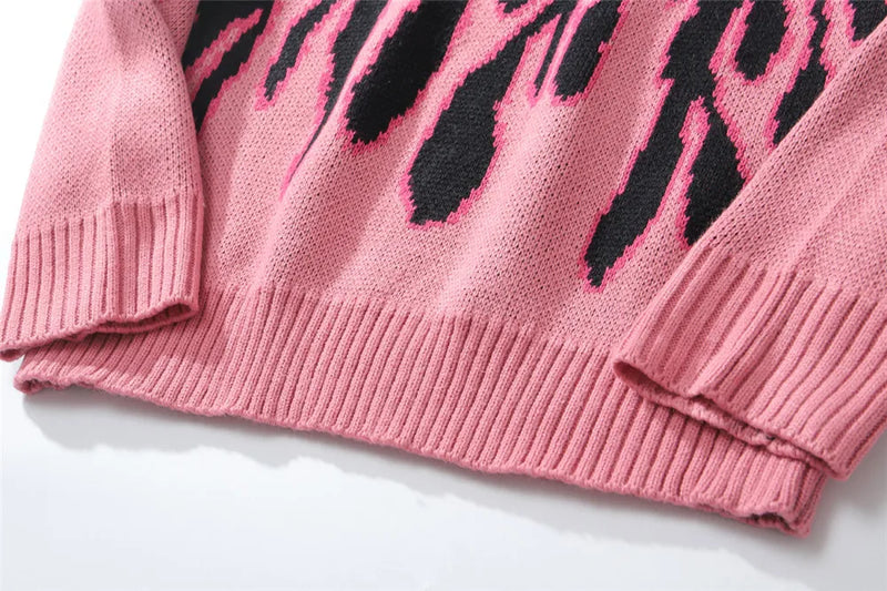 hip hop mens streetwear harajuku knitted sweater fire flame autumn winter new o neck sweater pullover loose retro vintage cotton streetwear fashion hoodie, high quality cotton pullover, unique limited edition hoodie