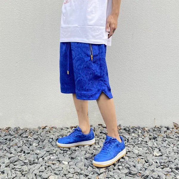 hip hop loose shorts elastic waist pants fashion printed zipper pocket half pants mens drewstring casual sportswear pant joggers sporty tapered joggers